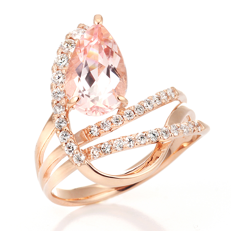 Romantic 3ct Pear Cut Pale Pink Morganite Ring