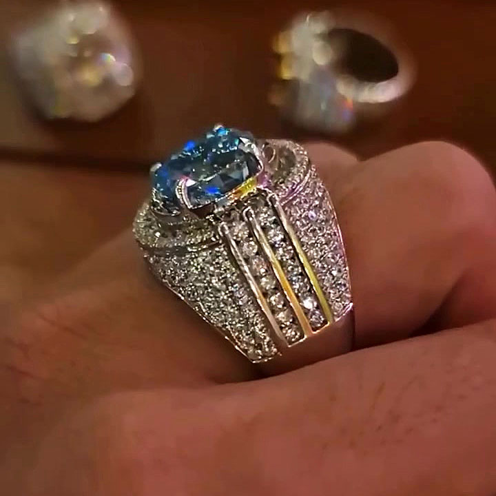 5ct Oval Cut Aquamarine Sapphire Men's Engagement Ring