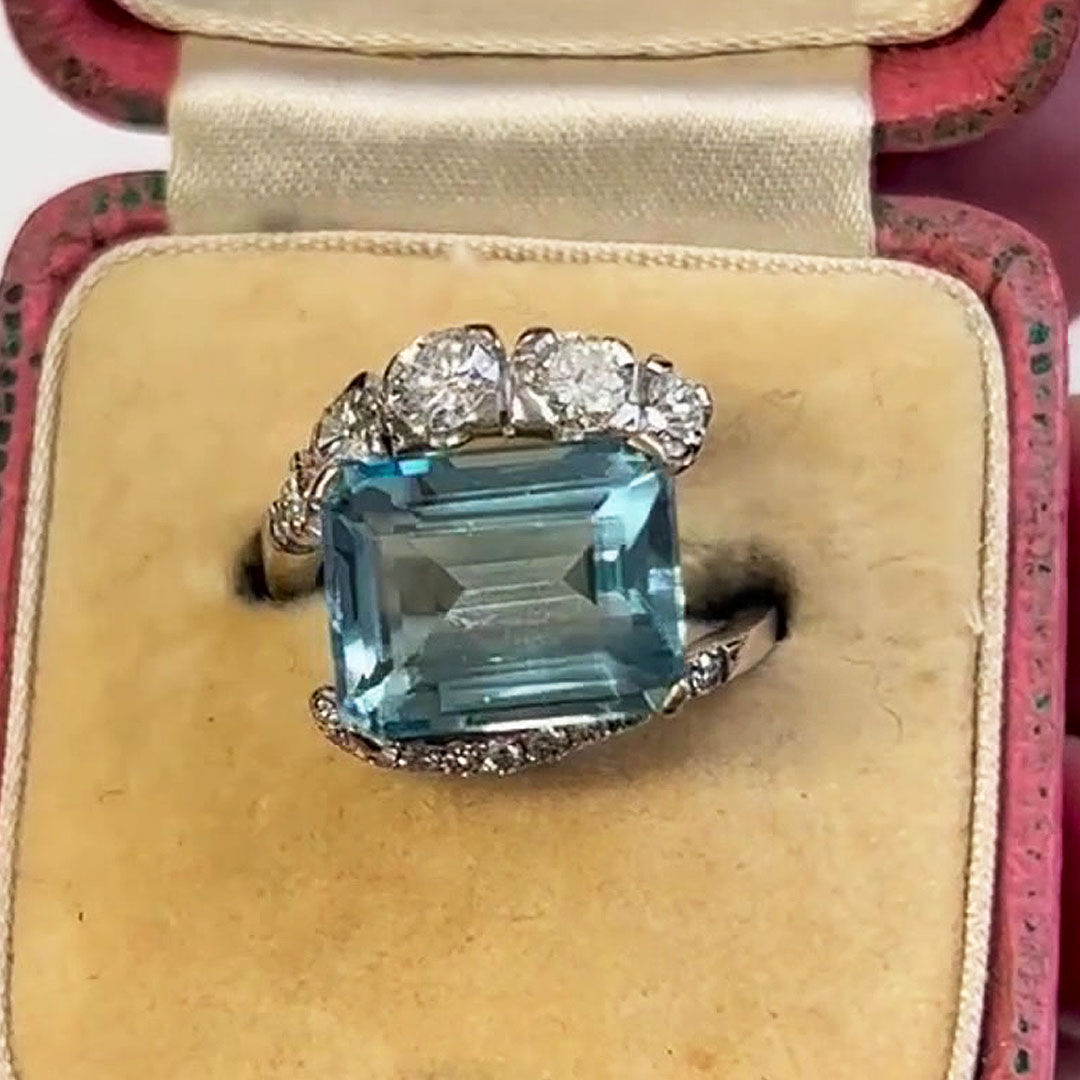 6.25ct Emerald Cut Aquamarine Sapphire Engagement Ring