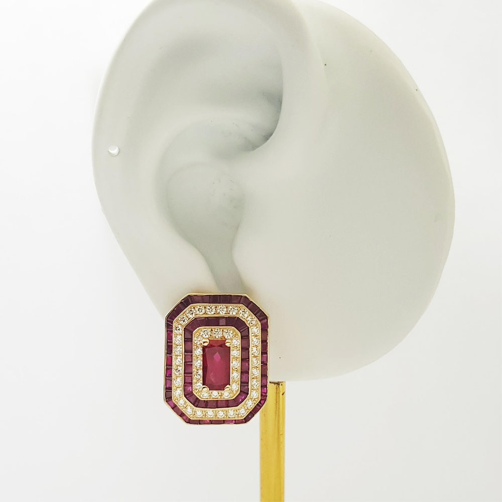 Two Tone Ruby&Diamond Stud Earrings