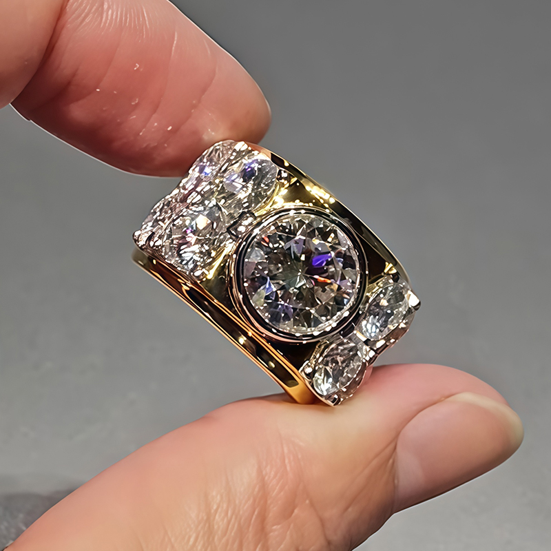 Bold Opulent 3ct Round Cut White Sapphire Wedding Band For Men