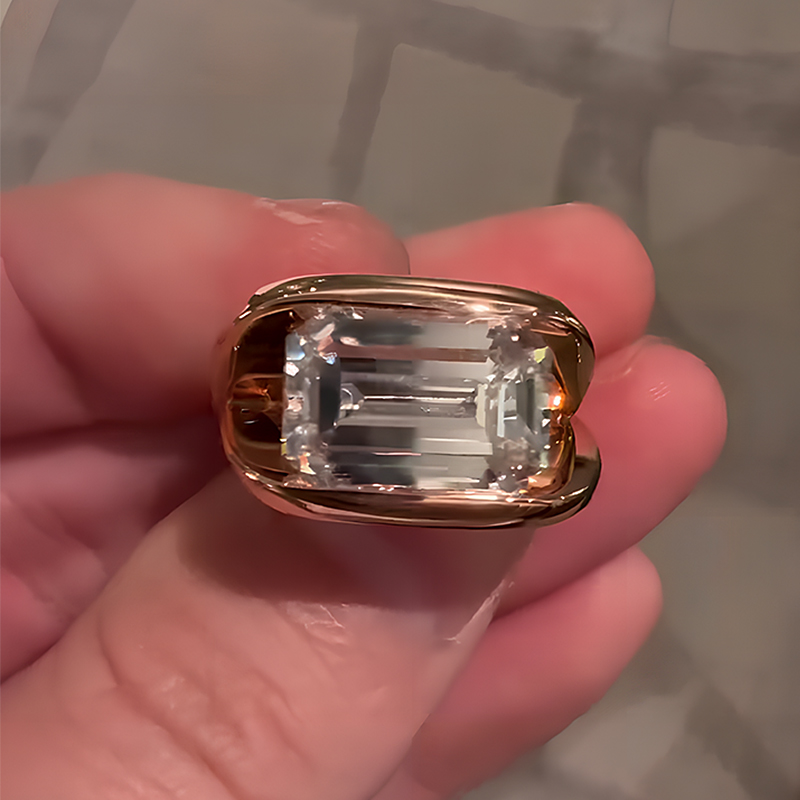 4ct White Sapphire Emerald Cut Side Open Engagement Ring