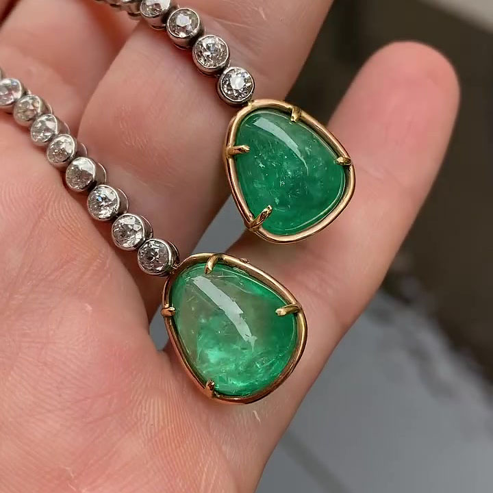 Two-tone Emerald&White Sapphire Dangle Earrings