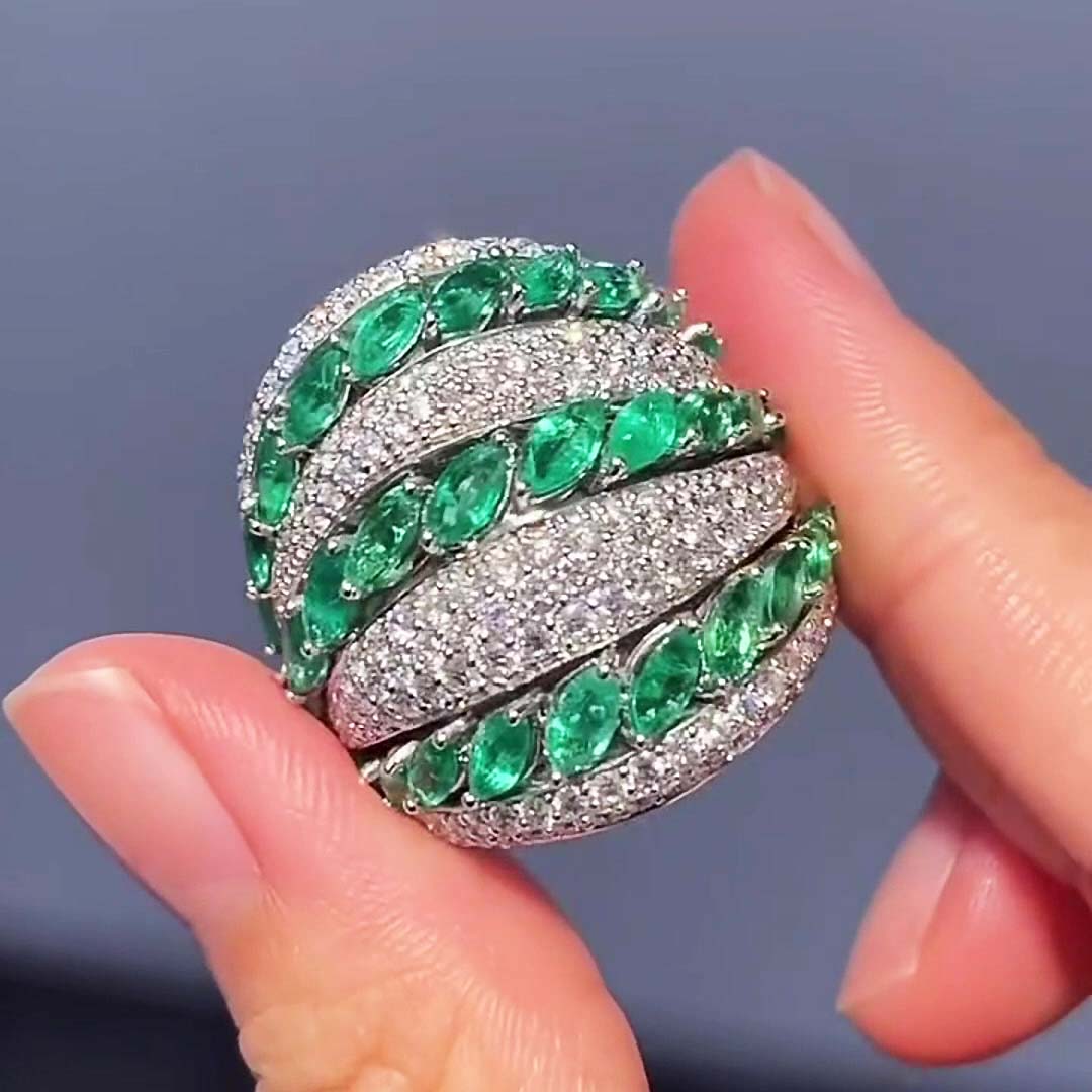 9.85ct Two-Stone Marquise&Round Cut Six Row Cocktail Ring