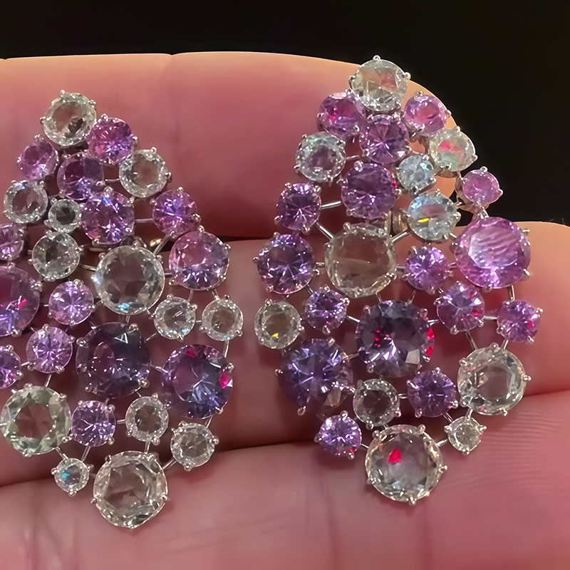 Whimsical Pastel 9ctw Round Cut Lavender & White Drop Earrings