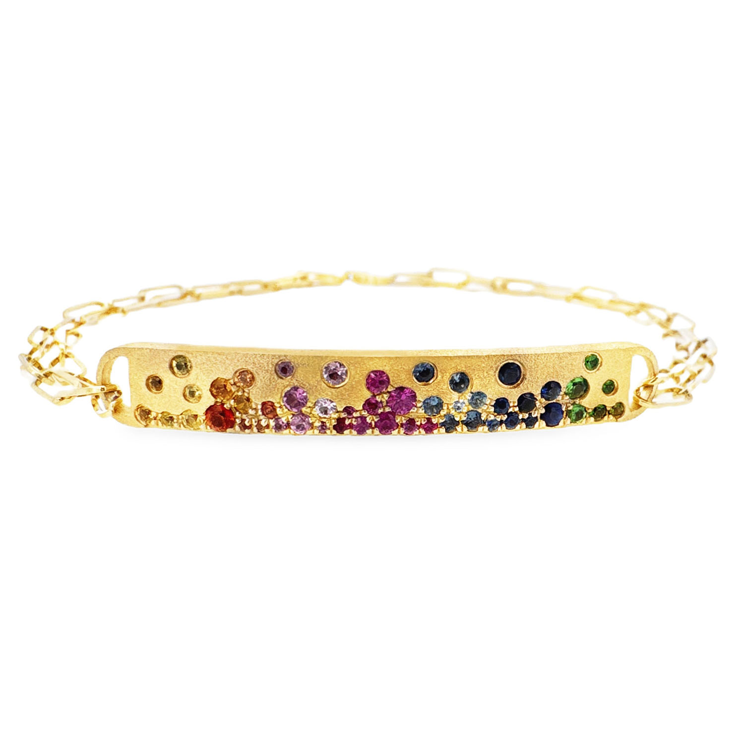 Scattered Rainbow Sapphire Bar Bracelet