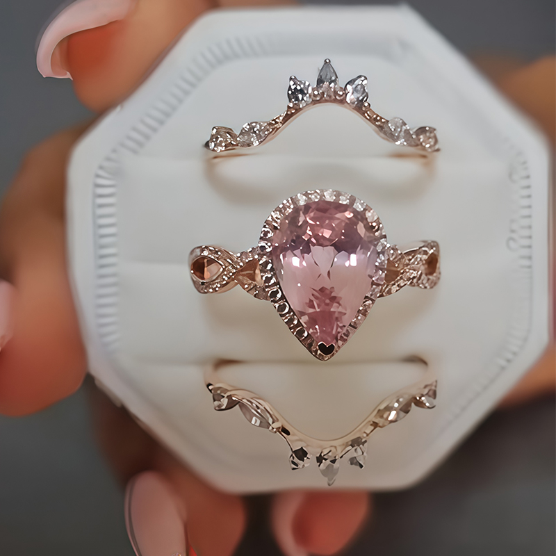 3ct Pear Cut Pink Sapphire Stackable Ring Set / 3pcs