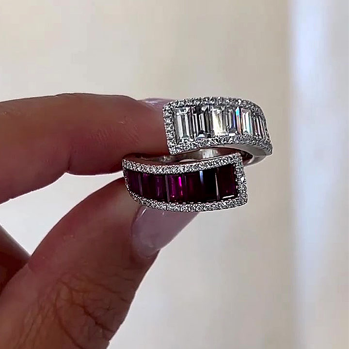 4.55ct Baguette Cut Ruby Sapphire Eternity Ring