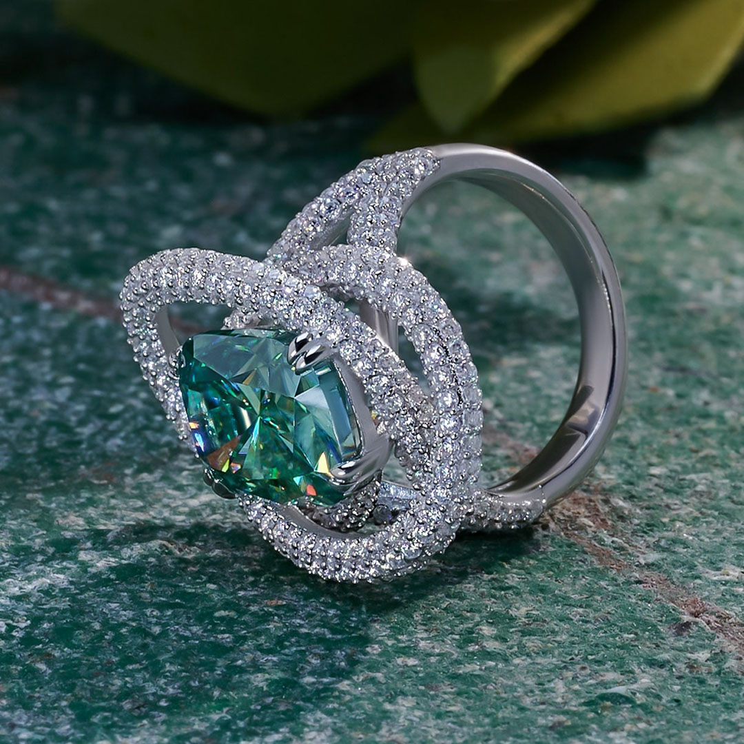 4ct Unique Design Cushion Cut Blue Sapphire Cocktail Ring