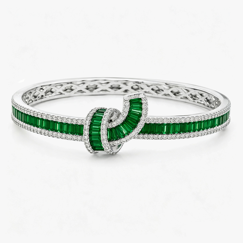 Fashion Baguette Cut Green Sapphire Tight Knot Bracelet