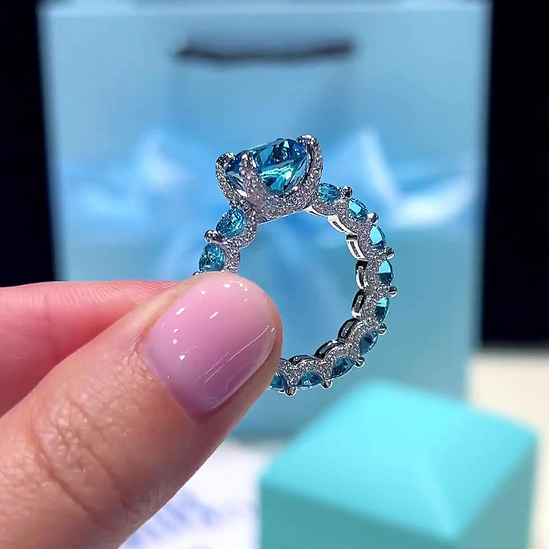 1ct Round Cut Aquamarine Sapphire Engagement Ring