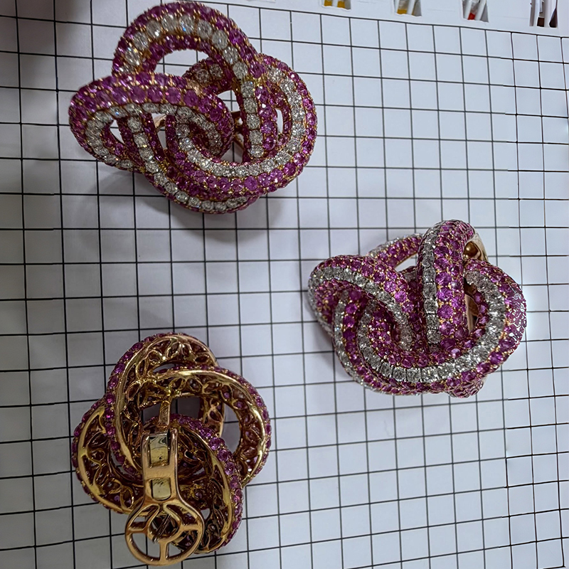 Ruby & White Sapphire Knot Jewelry Set (Earrings + Ring)