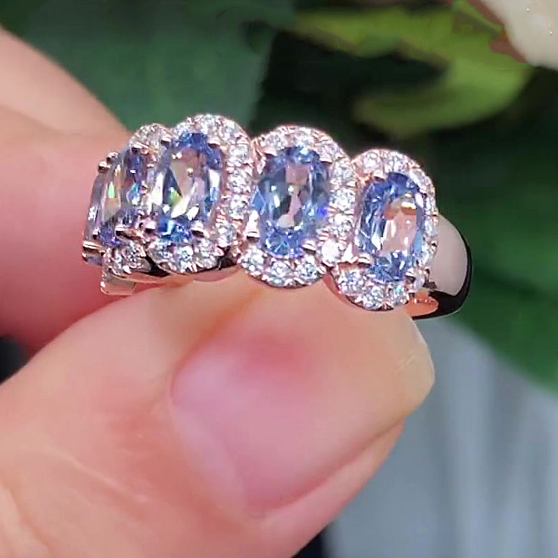 6.25ct Five -stone Halo Oval Aquamarine Ruby Sapphire Eternity Ring