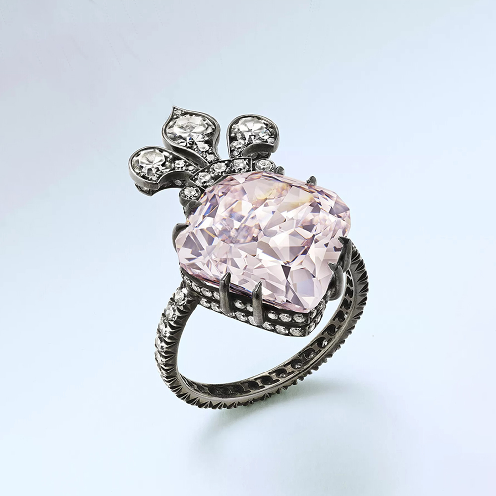 Gothic 4ct Cushion Cut Pale Pink Sapphire Engagement Ring