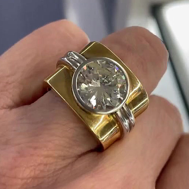 6ct Bezel Setting Round Cut White Sapphire Men's Engagement Ring