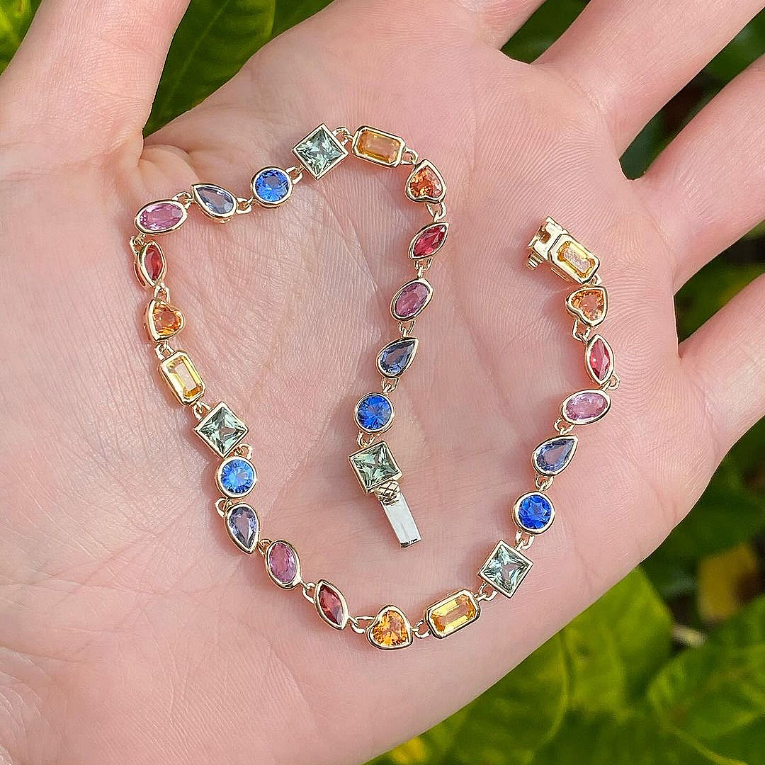 Multi Cut Rainbow Sapphire Tennis Bracelet