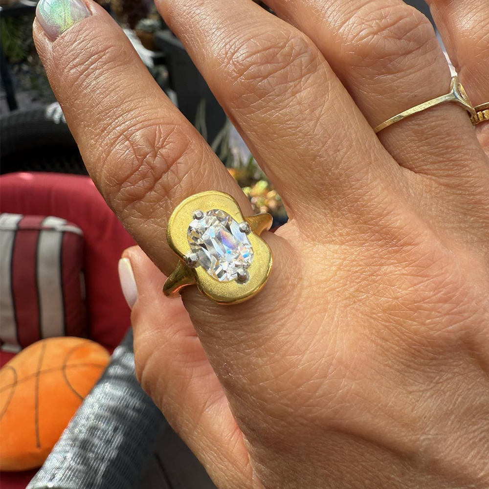 3.05ct Old Mine Cushion Cut White Sapphire Solitaire ring