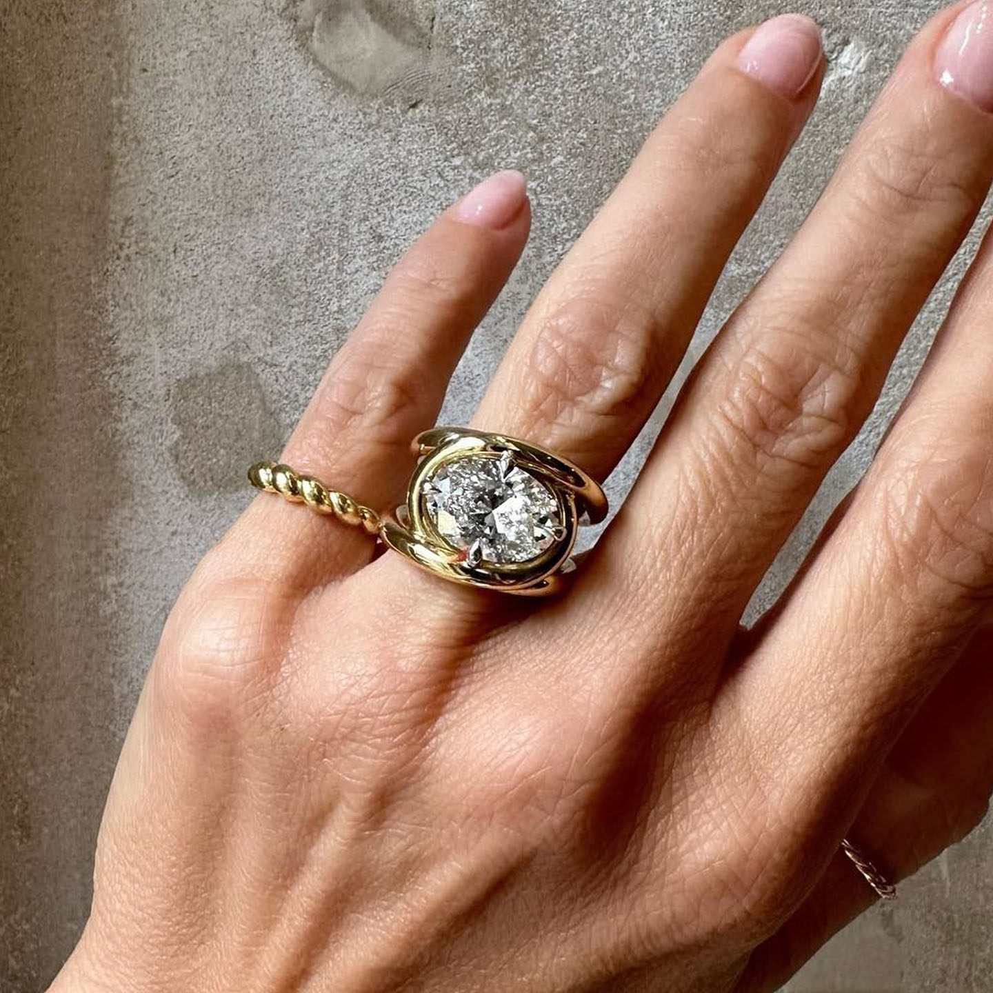 5ct Twisted Oval Cut White Sapphire Solitaire Ring