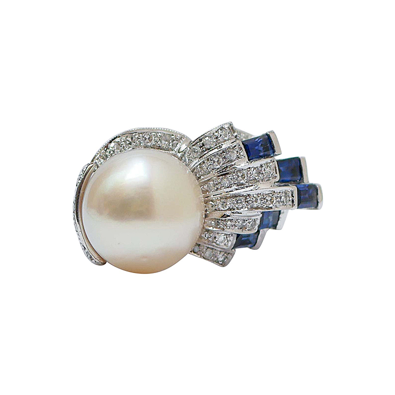 Antique Pearl&Diamond&Sapphire Cocktail Ring