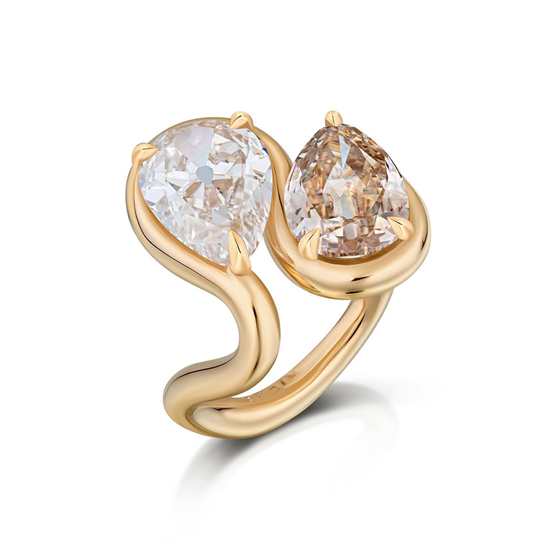 6ct Pear Cut Brown & White Sapphire toi et moi Ring