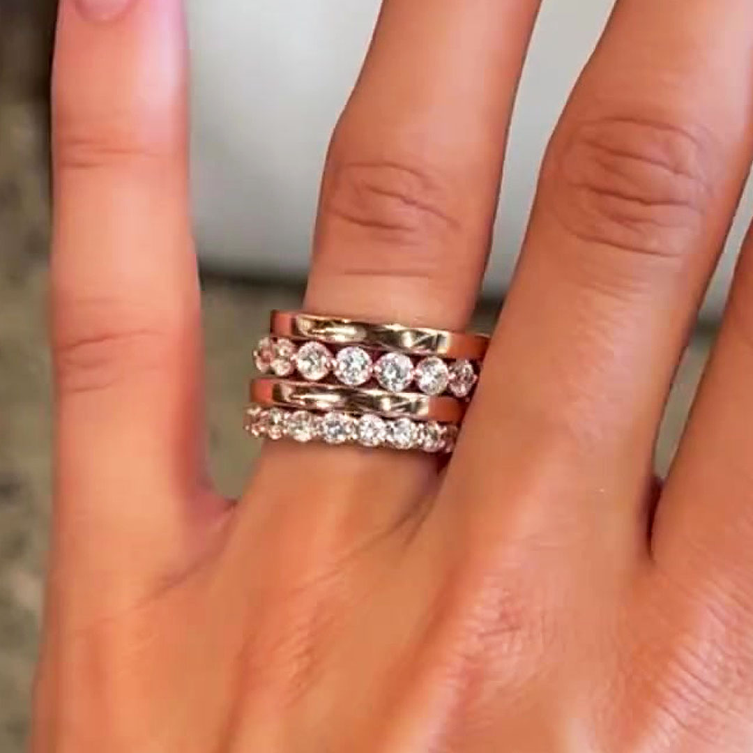 3.25ct Round Cut White Sapphire Stacking Ring Set/4pcs