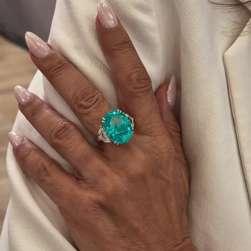 5.25ct Oval Cut Aquamarine Sapphire Three Stone Engagement Ring