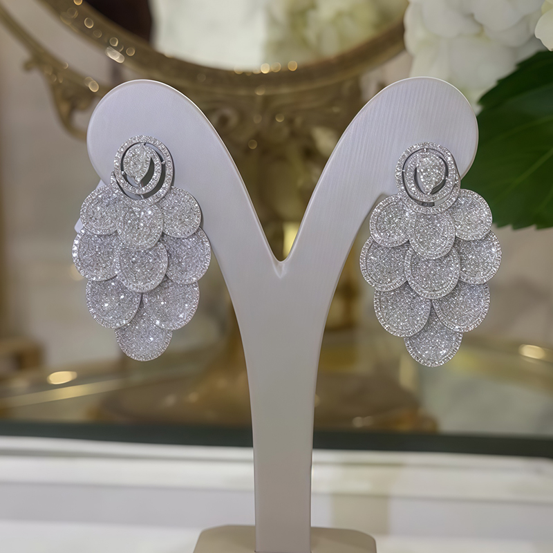 Pavé Disc Cluster Drop Earrings (Dual-Tone Options: Rose Gold & White Gold)