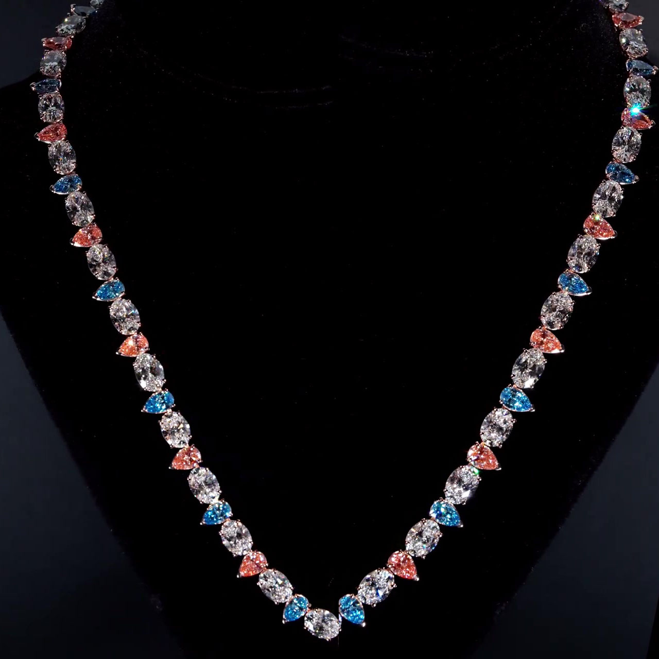 Pear&Oval Cut Rainbow Sapphire Men's Necklace