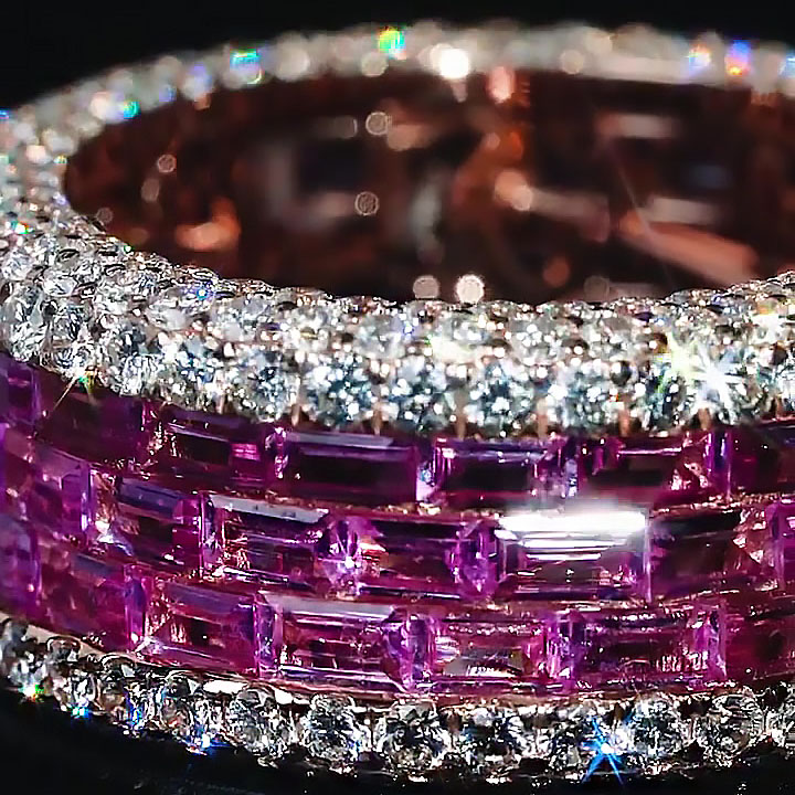 7.85ct Emerald Cut Pink Sapphire Eternity Ring