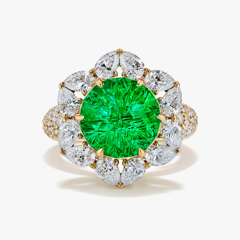 Fashion 3.25ct Round Cut Green Sapphire Halo Cocktail Ring