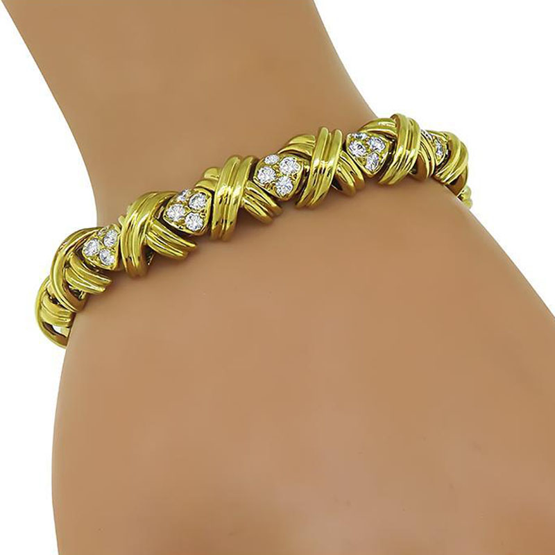 Vintage X Link Round Cut Diamond Bracelet