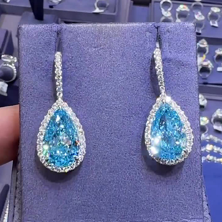 Pear Cut Aquamarine Sapphire Drop Earrings