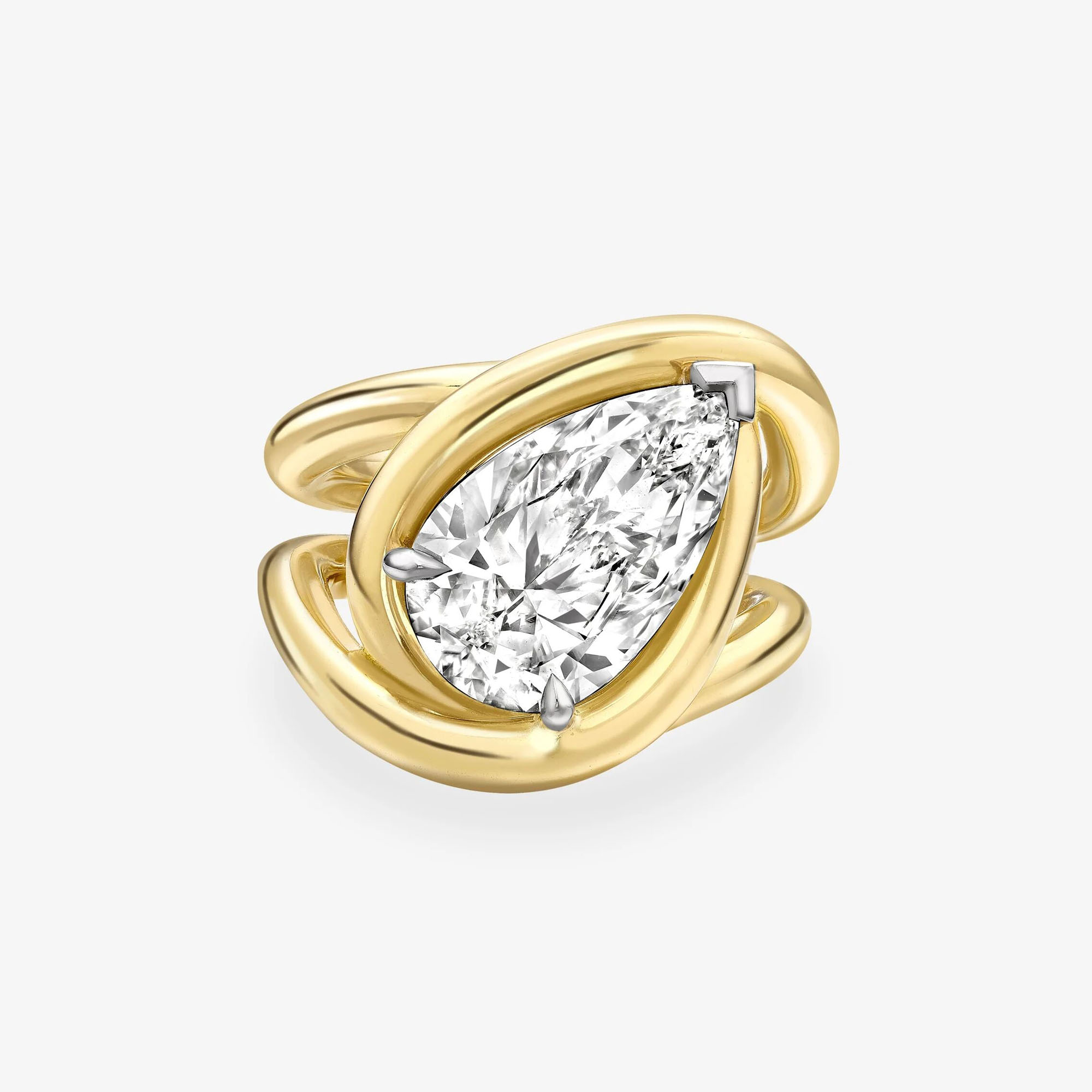 5ct Twisted Gold Pear Cut Dianond Solitaire Ring
