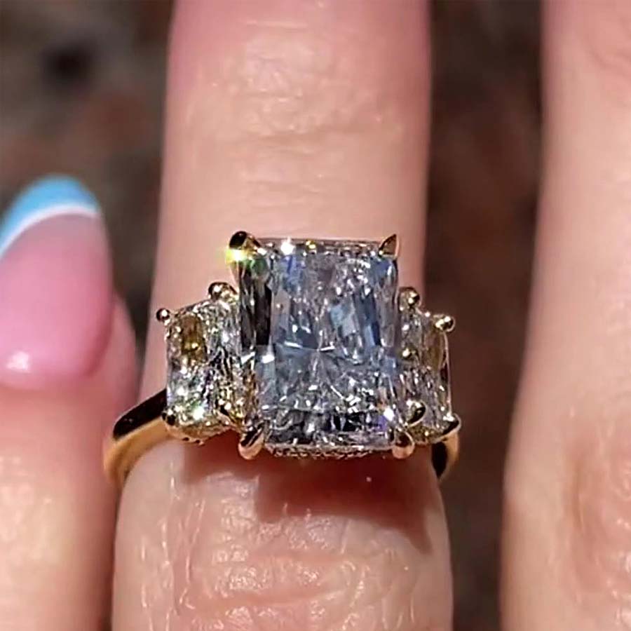 5ct Three-Stone Radiant Cut White Sapphire Engagement Ring