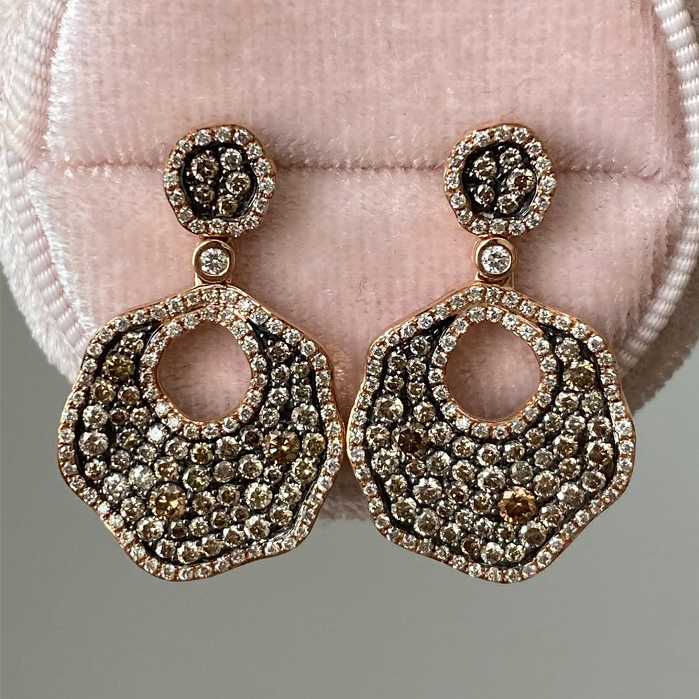 Round Cut Champagne Sapphire Vintage Drop Earrings