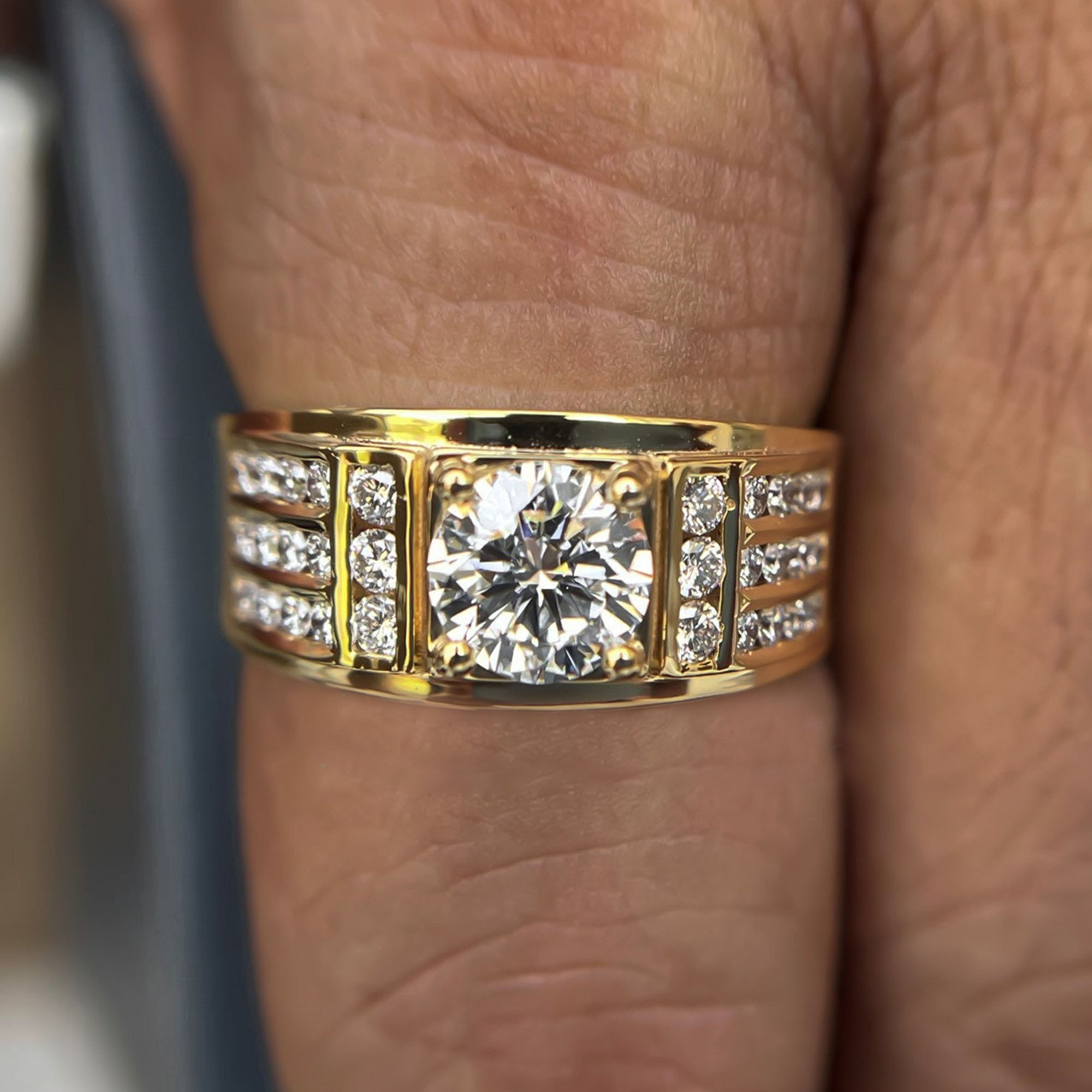 Men's 5ct Round Cut White Sapphire Three Row Pave Ring