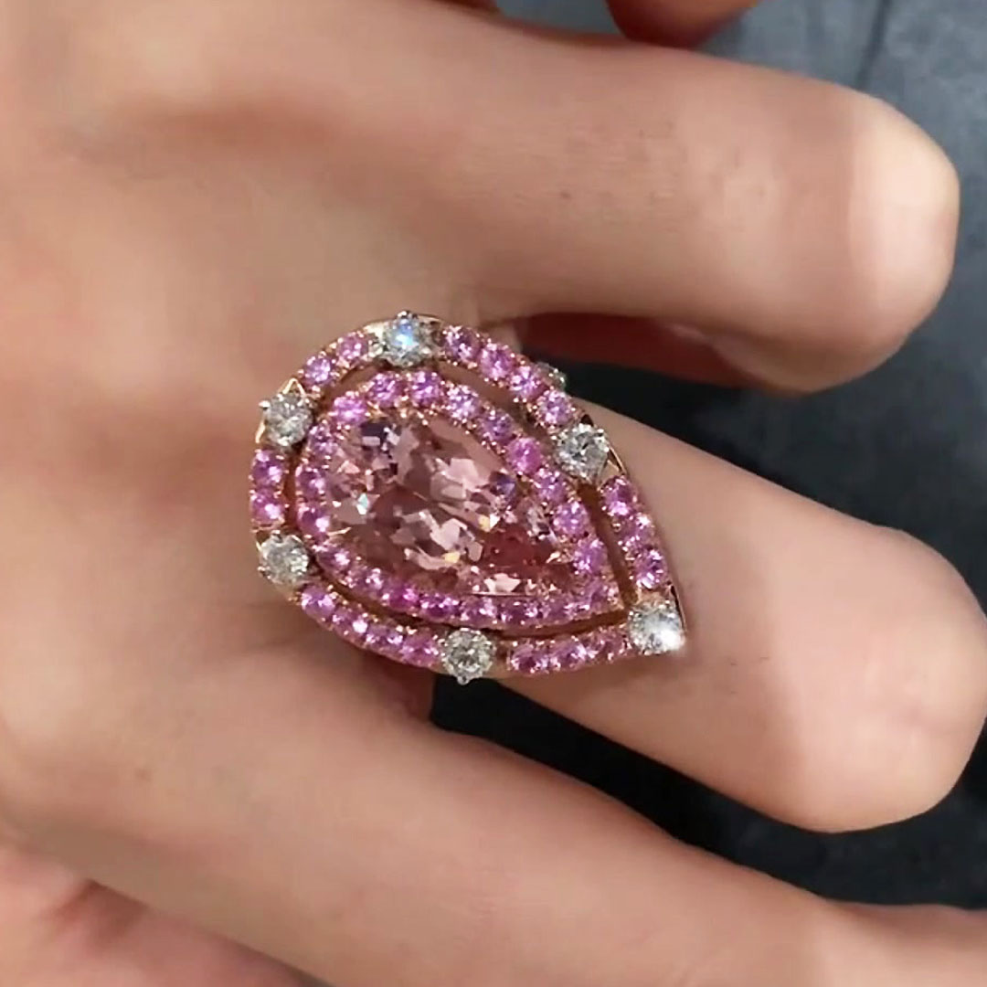 5ct Halo Pear Cut Pink Sapphire Engagement Ring