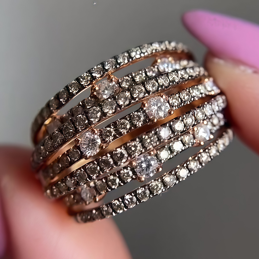 Round Cut White Sapphire Woven Wedding Band