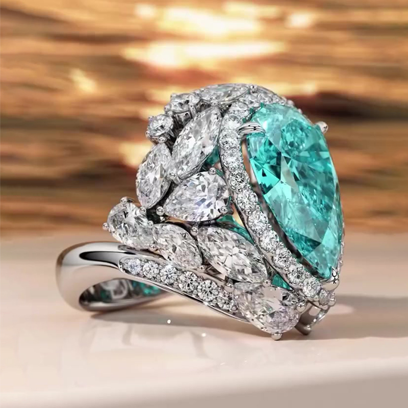 6ct Pear Cut Paraiba Men's Ring