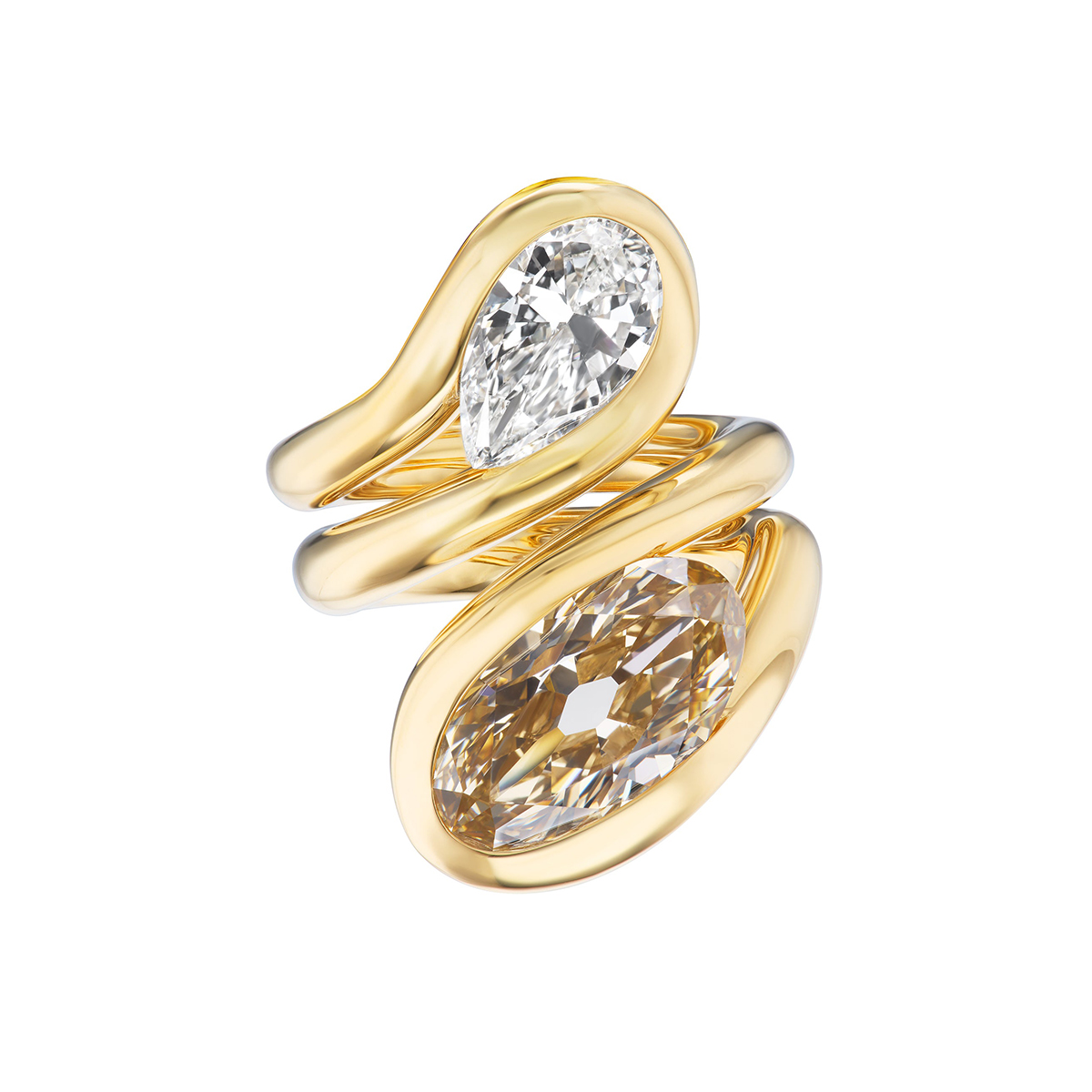 Toi et Moi Champagne & White Sapphire Oval & Pear Cut Ring
