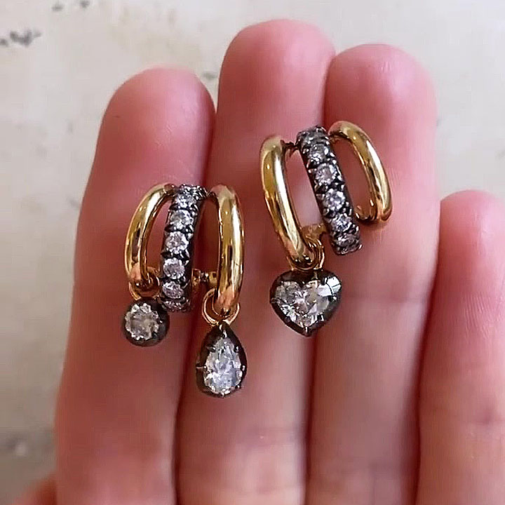 Pear&Round&Heart Cut White Sapphire Hoop Earrings