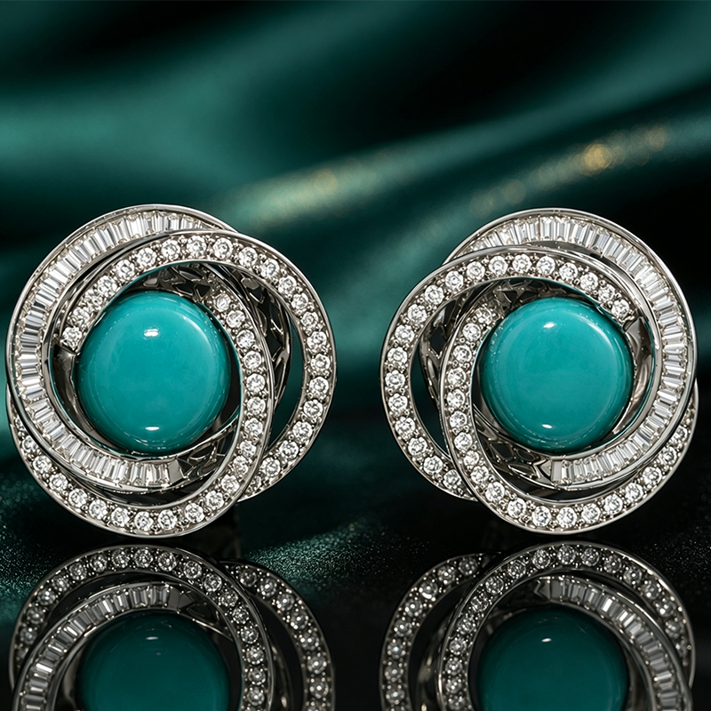 Round Cut Turquoise Occasion Stud Earrings
