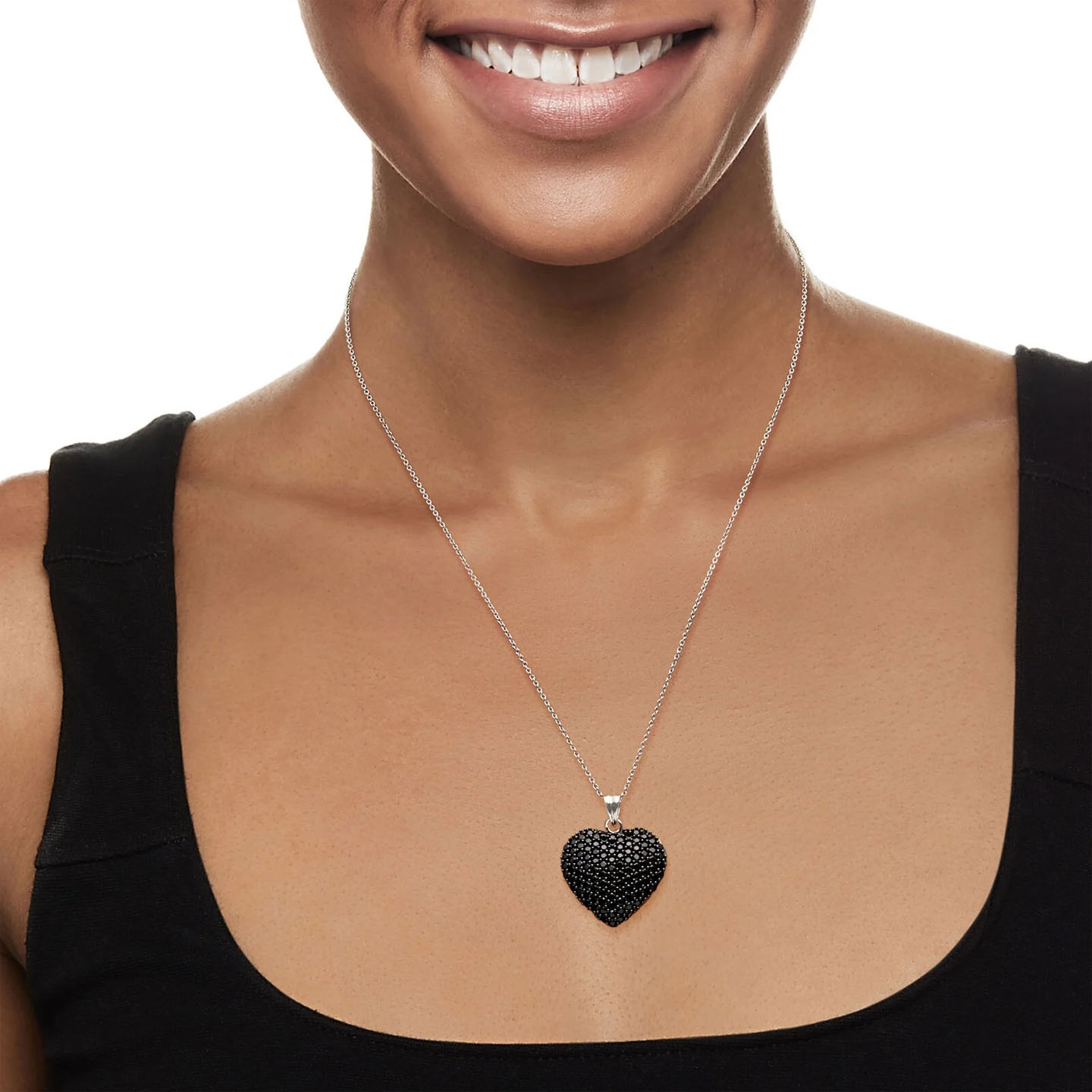 Micro-pace Setting Black Sapphire Heart Pendant Design