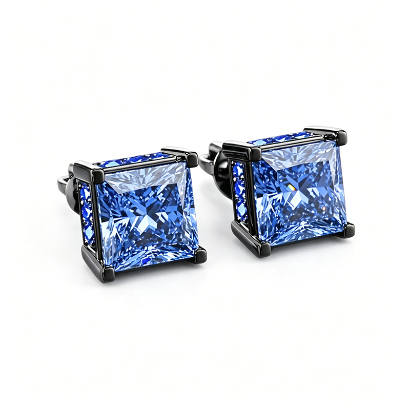 Classic Princess Cut Stud Men's Earrings (4 Color Options)