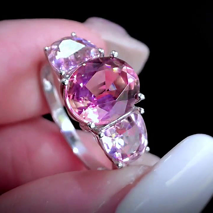 3ct Three-Stone Oval Cut Pink Sapphire Engagement Ring