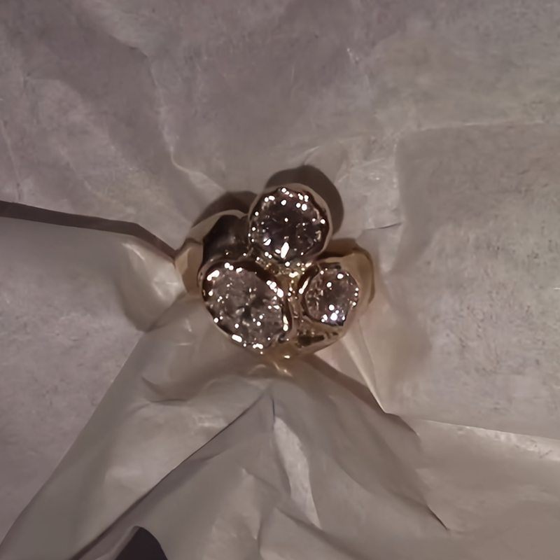 Three-Stone Old Mine Cut White Sapphire Cluster Ring