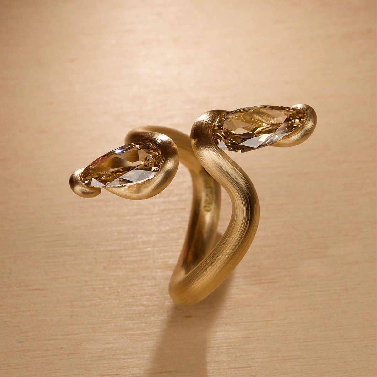 2ctw Pear Cut Coffee Sapphire Brushed Two Stone Ring