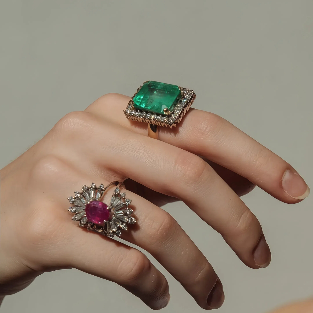 Under Halo 10ct Emerald Cut Emerald Sapphire Engagement Ring