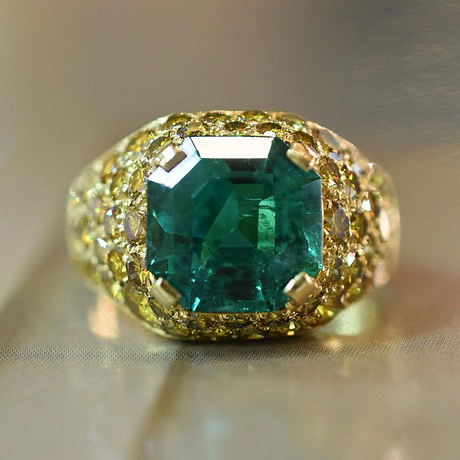 6ct Asscher Cut Emerald Sapphire Engagement Ring