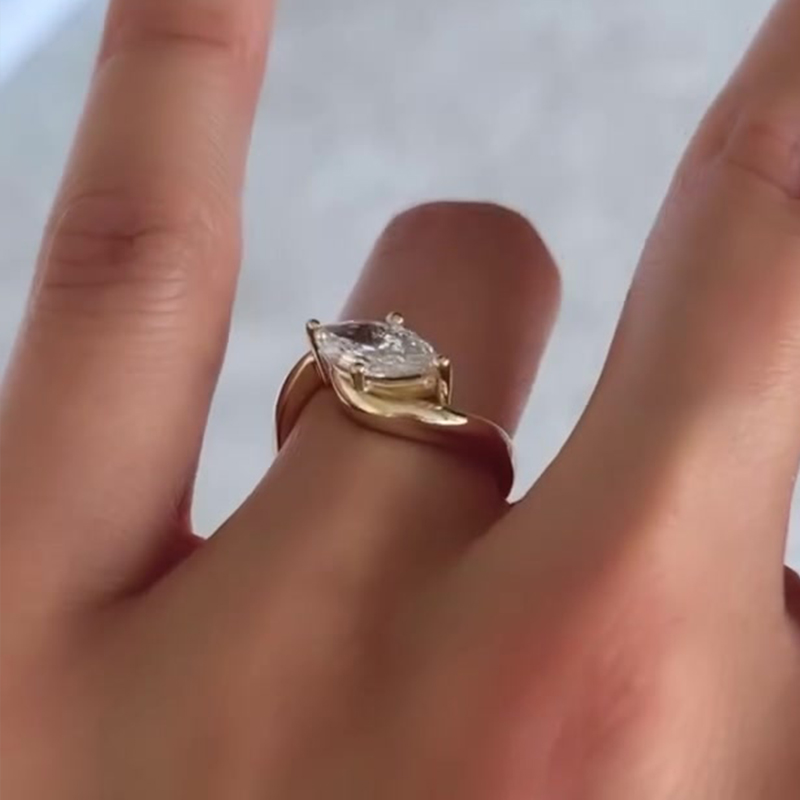 Bypass Design 2ct Marquise Cut White Sapphire Engagement Ring